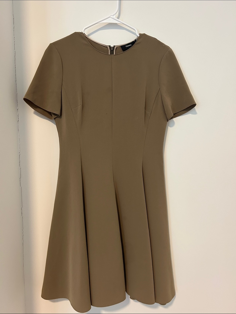 Theory Olive Short Sleeve Fit & Flare Mini Dress